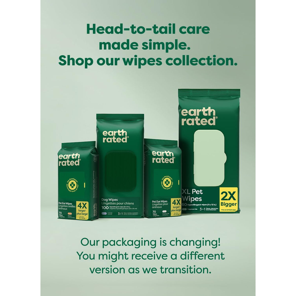 Earth Rated Dog Wipes for Paws & Butt, Deodorizing, Unscented, 100Ct