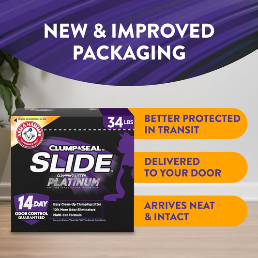 ARM & HAMMER Slide Platinum Easy Clean-Up Clumping Cat Litter, 34 Lbs