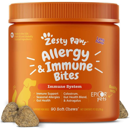Zesty Paws Dog Allergy Chews - Dog Allergy Relief, Lamb, 90 Ct
