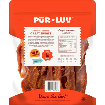 Pur Luv Chicken Jerky Dog Treats,100% Real Chicken Breast, 16 Ounces