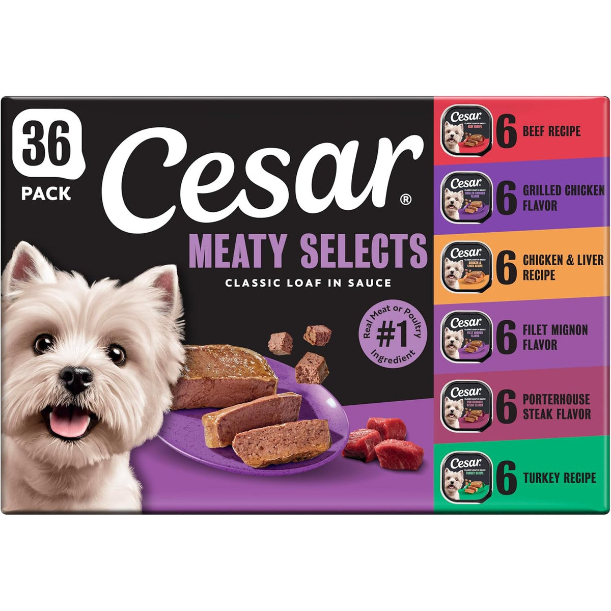 Cesar Classic Loaf in Sauce Wet Dog Food, Meaty Selects, 3.5 Oz, 36 Count