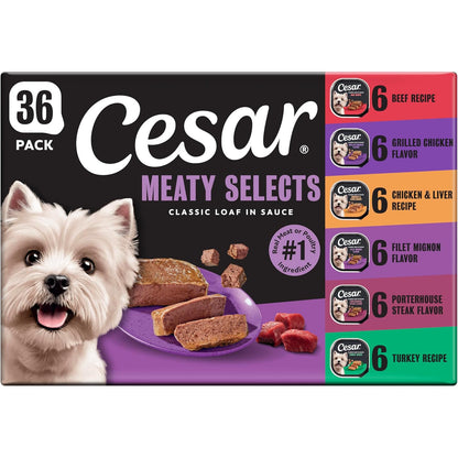 Cesar Classic Loaf in Sauce Wet Dog Food, Meaty Selects, 3.5 Oz, 36 Count