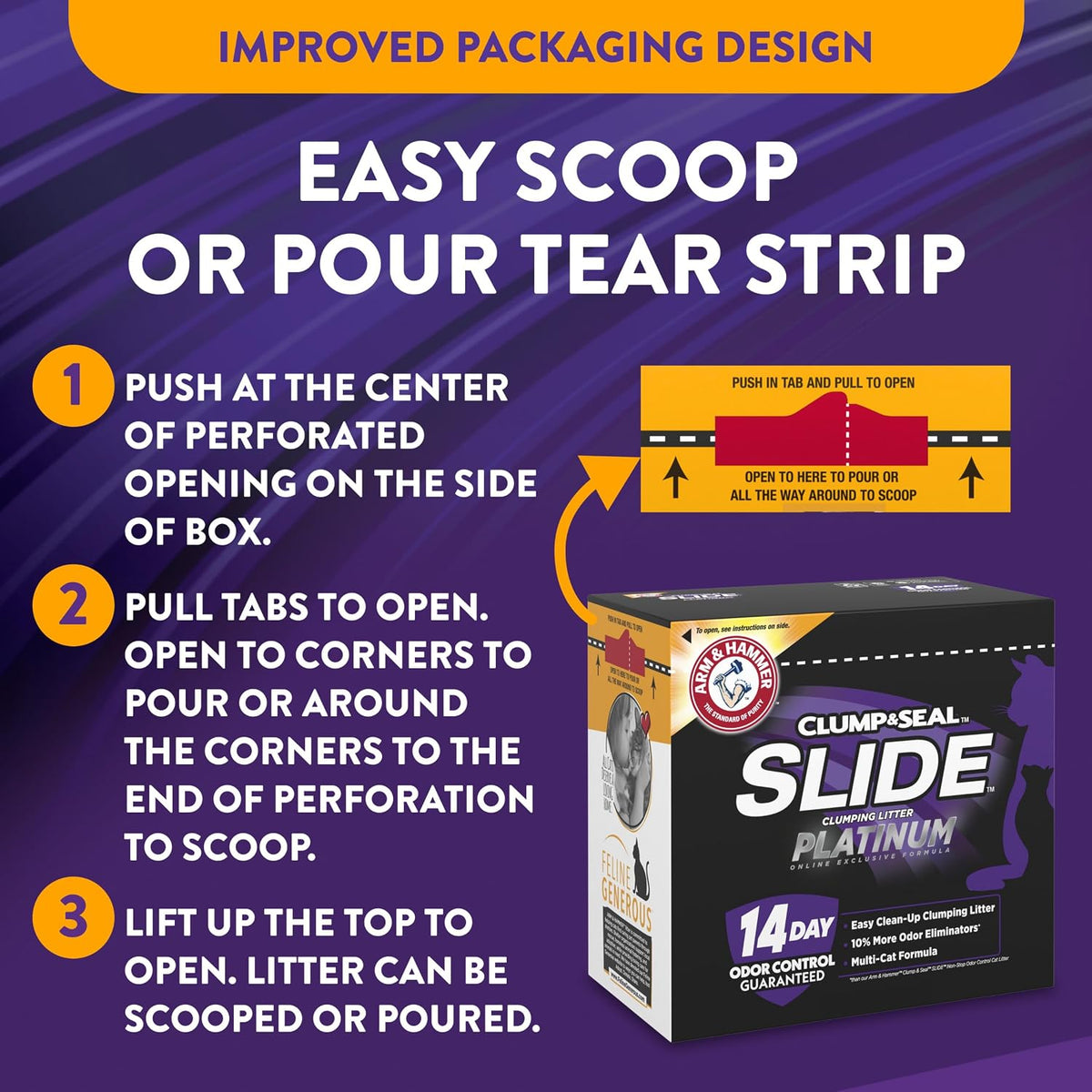 ARM & HAMMER Slide Platinum Easy Clean-Up Clumping Cat Litter, 34 Lbs