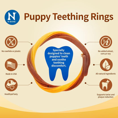 N-Bone Puppy Teething Rings Pumpkin Flavor Natural Teething Chews Gum & Dental Support 6 Rings