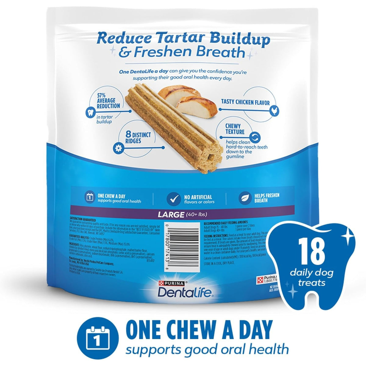 Dentalife Purina Daily Dental Chews for Large Dogs, 18 Ct Pouch