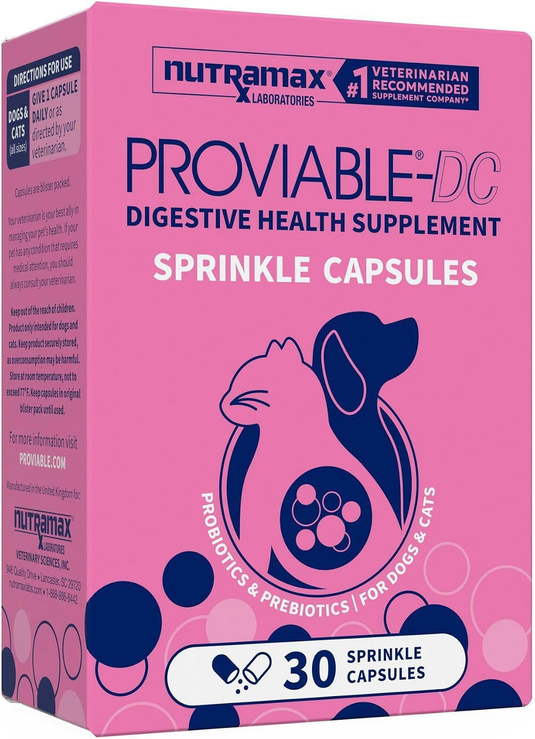 Nutramax Proviable Probiotics for Dogs & Cats, Sprinkle Capsules, 30Ct