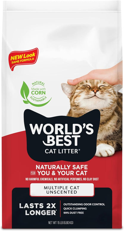 World'S Best Cat Litter, Multiple Cat, Unscented, Odor Control, 15 Lb Bag