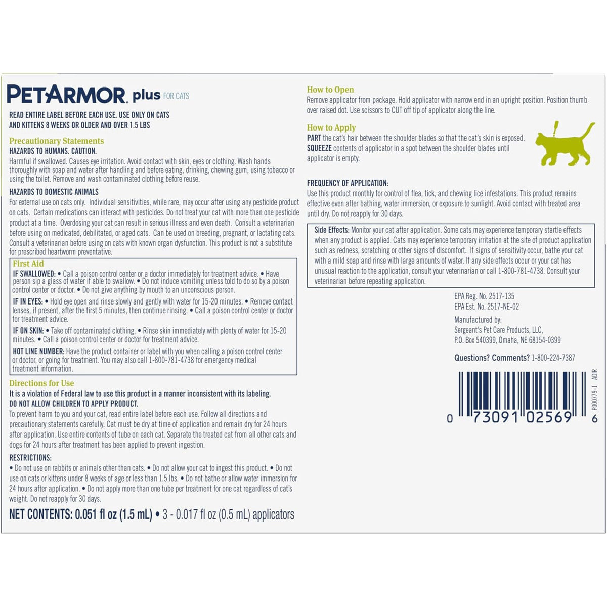 Petarmor plus Flea & Tick Topical Cats 1.5 Lbs+, 3-Month