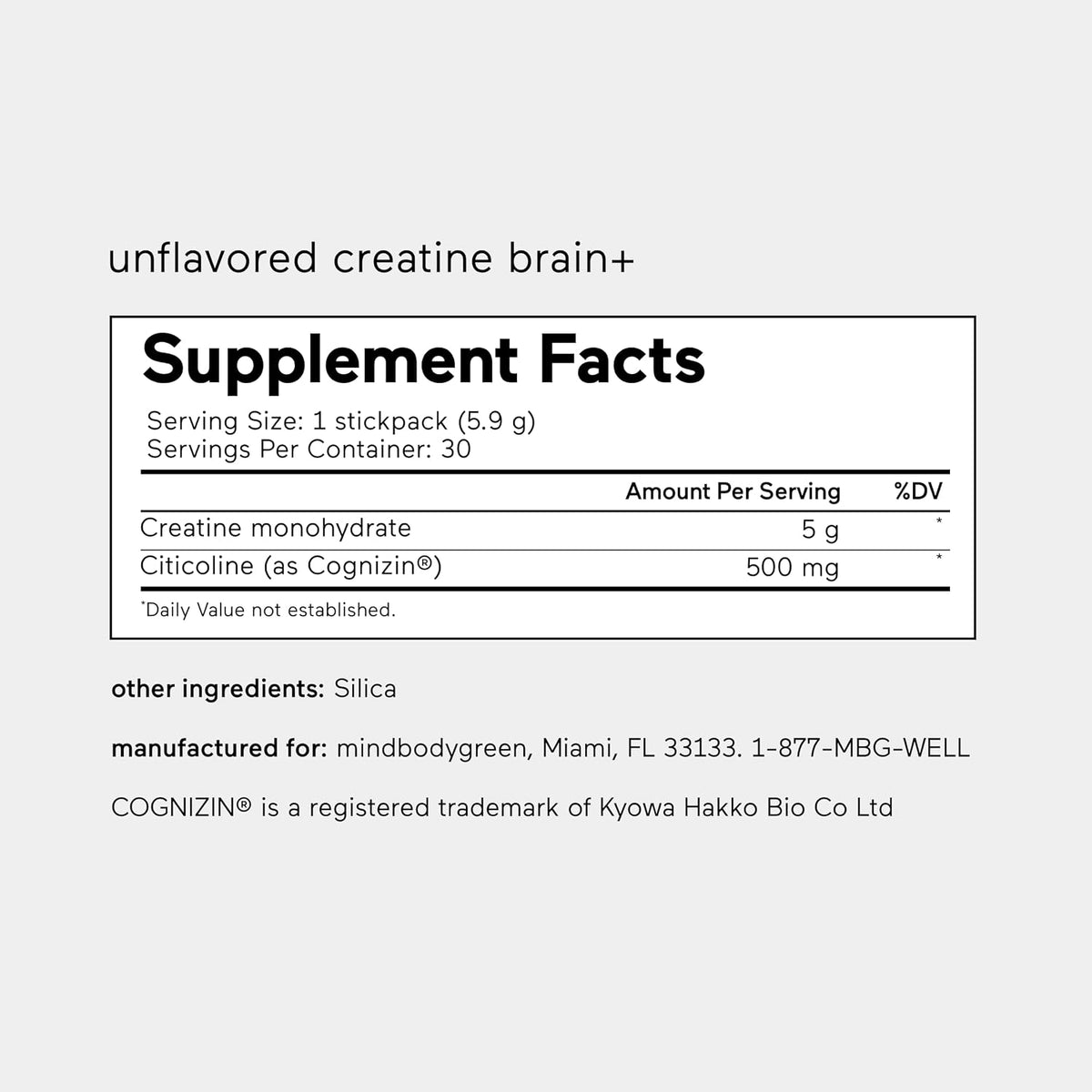 mindbodygreen creatine Brain+ with Cognizin | 30 Unflavored Travel Sticks