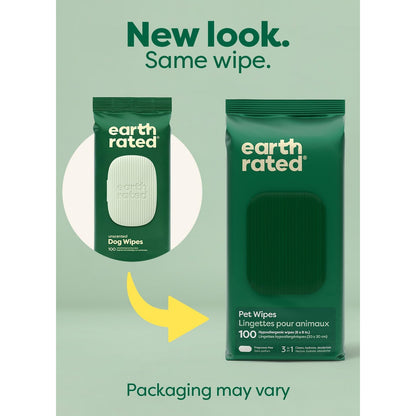 Earth Rated Dog Wipes for Paws & Butt, Deodorizing, Unscented, 100Ct
