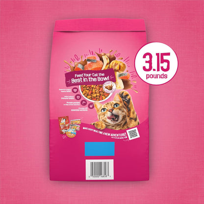 Purina Friskies Gravy Swirlers Dry Cat Food, Chicken & Salmon, 3.15 Lb Bag