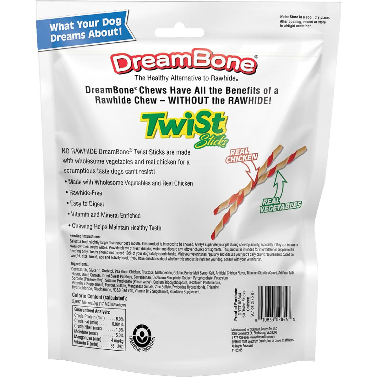 Dreambone Twist Sticks Rawhide-Free Dog Treats with Real Protein, 50 Count