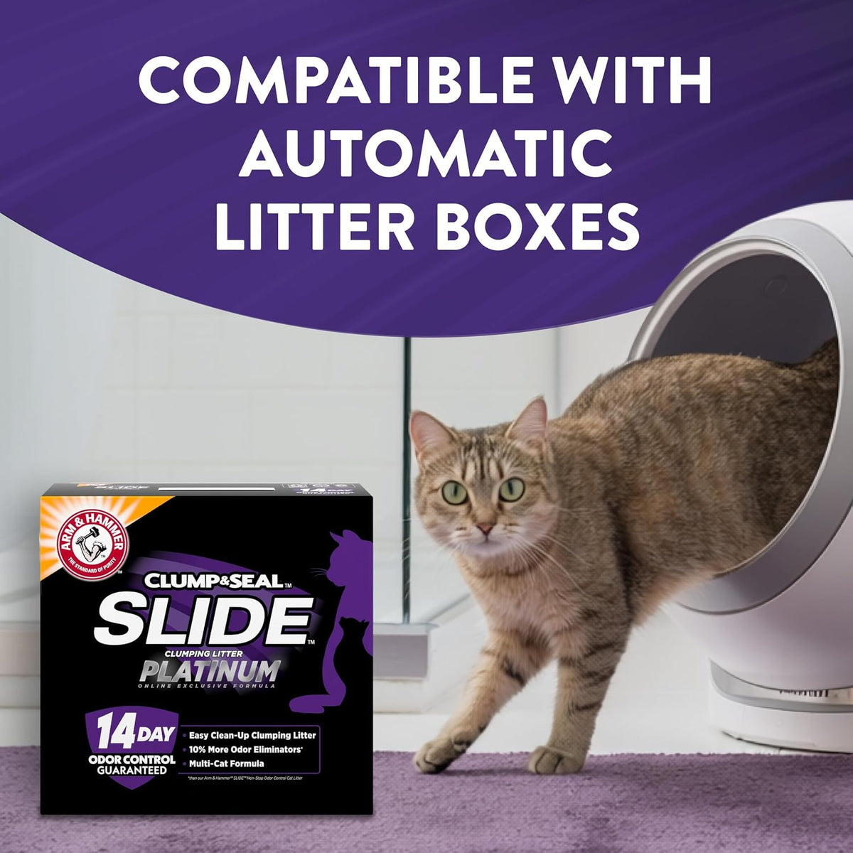 ARM & HAMMER Slide Platinum Easy Clean-Up Clumping Cat Litter, 34 Lbs