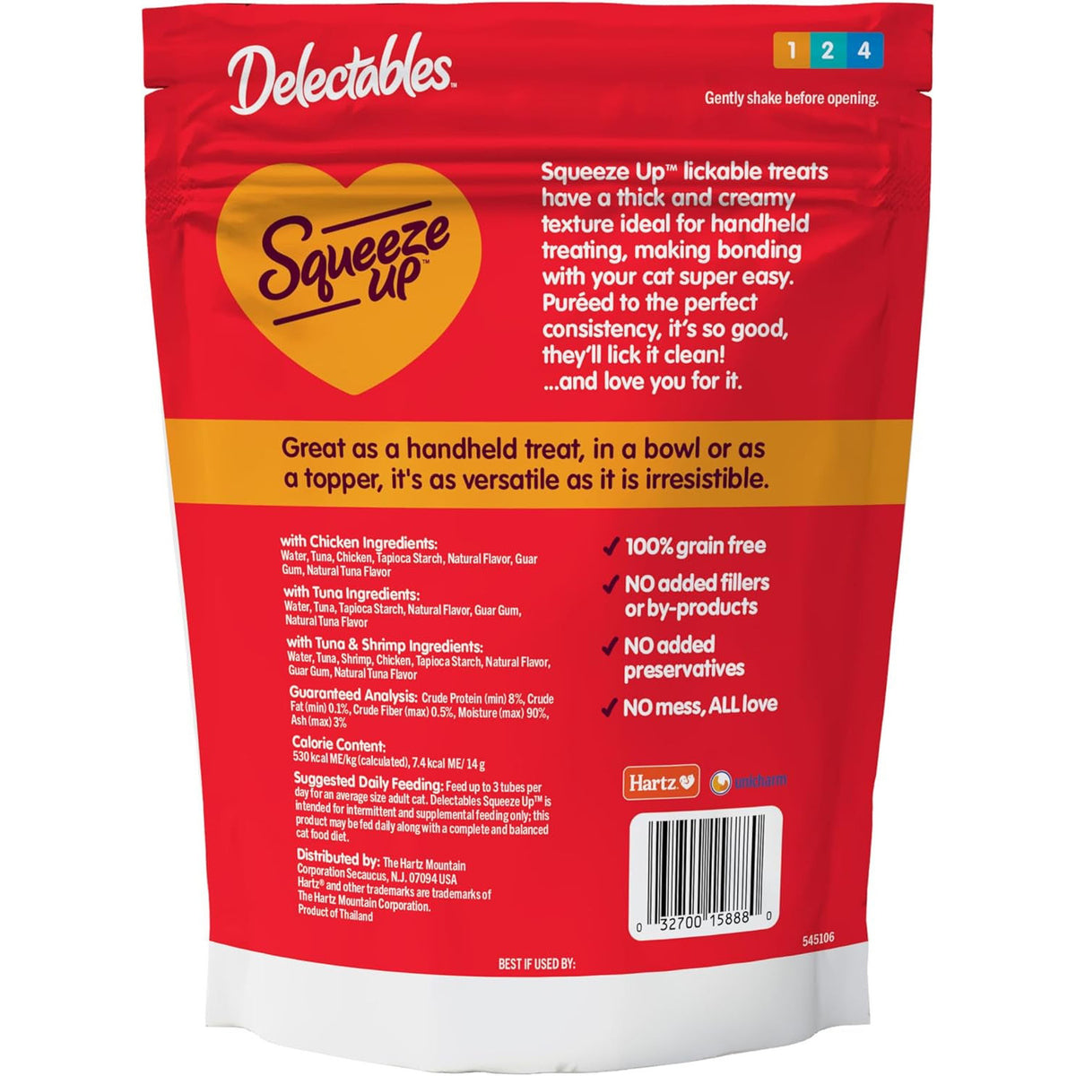 Delectables Squeeze up Variety Pack, Creamy Squeezable Puree, Lickable Wet Cat Treats, Grain Free, No Added Fillers, No By-Products, No Added Preservatives, 0.5 Ounces Tube, 24 Tubes Total