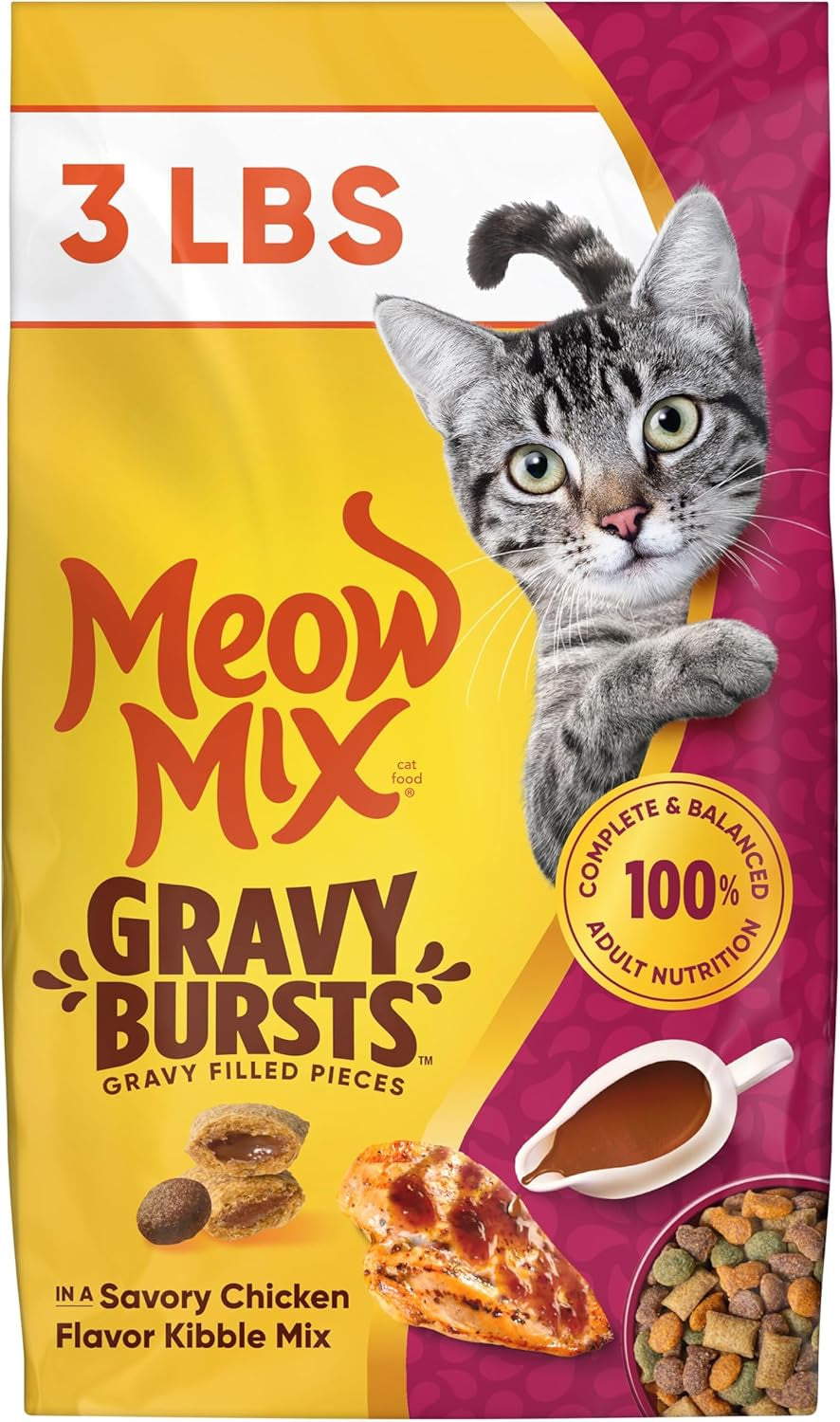 Meow Mix Gravy Bursts Dry Cat Food, 3 Lb Bag