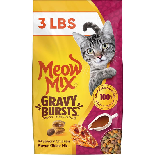 Meow Mix Gravy Bursts Dry Cat Food, 3 Lb Bag