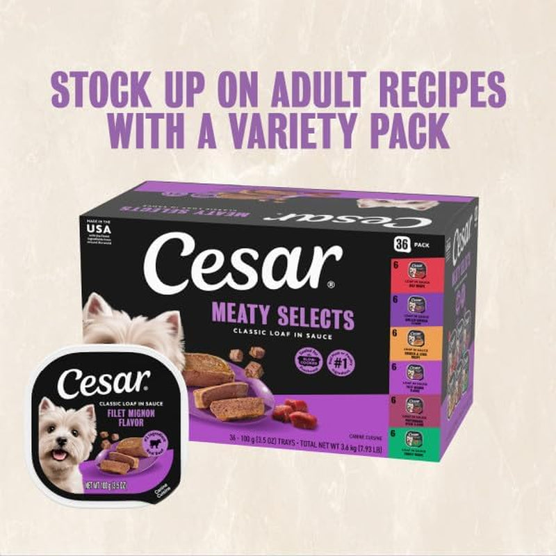 Cesar Classic Loaf in Sauce Wet Dog Food, Meaty Selects, 3.5 Oz, 36 Count