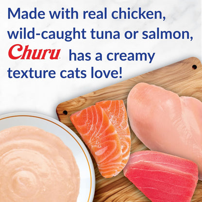 INABA Churu Lickable Cat Treats Tuna & Chicken with Taurine & Green Tea Extract 50 Tubes