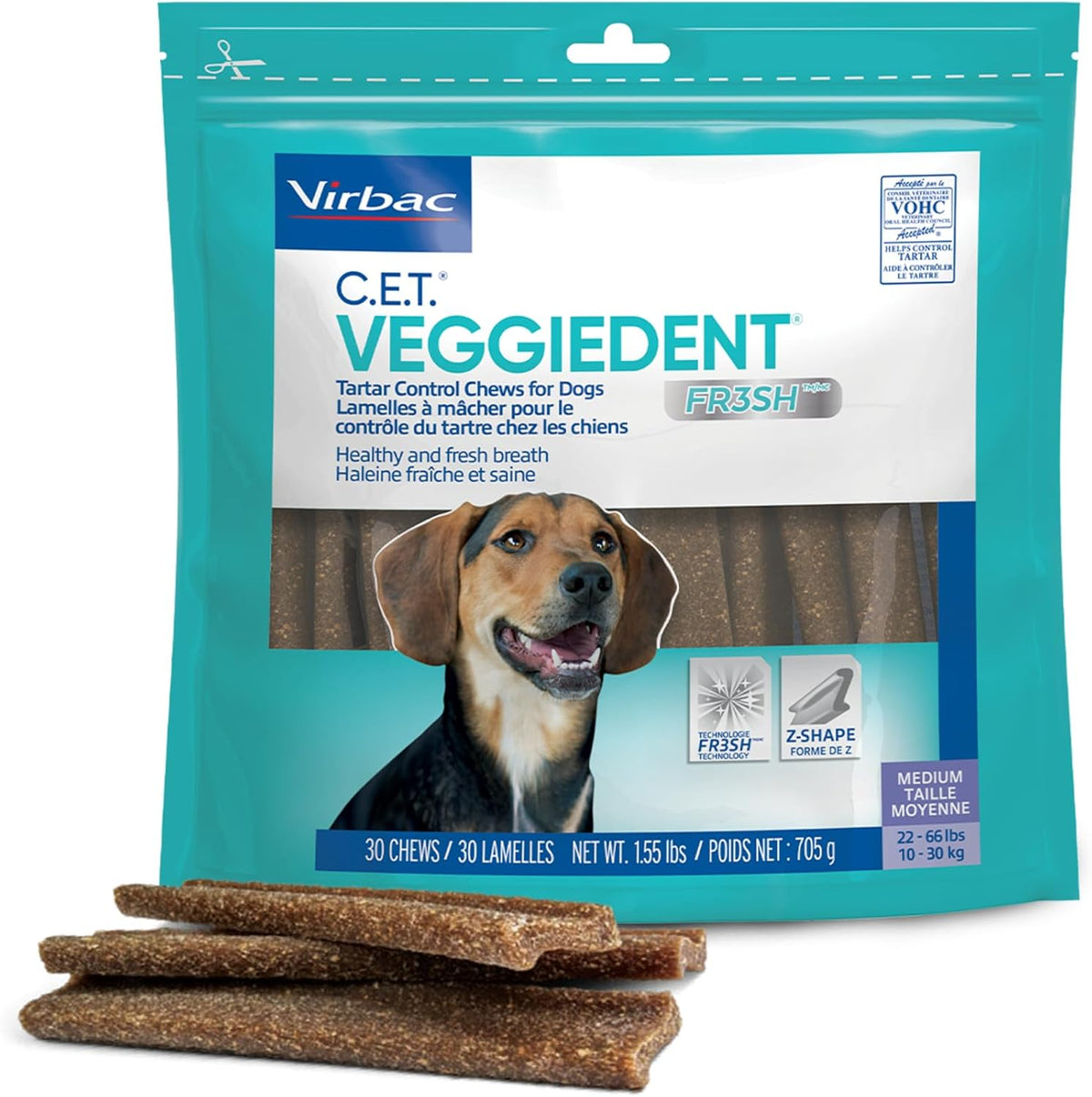 C.E.T. Veggiedent Fr3Sh Plaque and Tartar Control Chews for Dogs, Medium