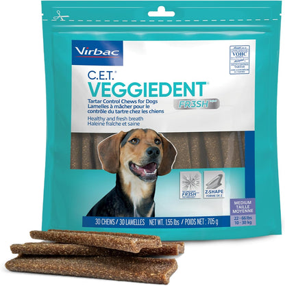 C.E.T. Veggiedent Fr3Sh Plaque and Tartar Control Chews for Dogs, Medium