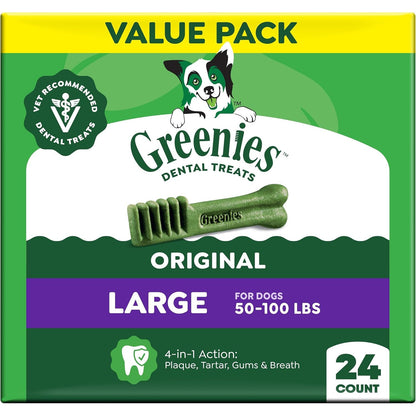 Greenies Large Natural Dental Dog Treats, Original Flavor, 24 Count