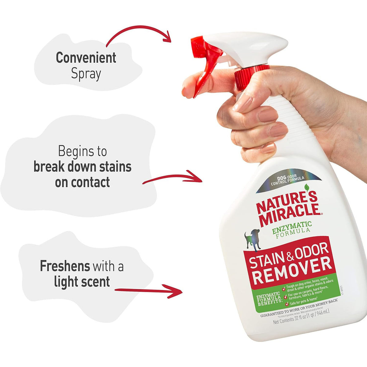 Nature’S Miracle Dog Stain & Odor Remover, Enzymatic Cleaner, 32 Oz