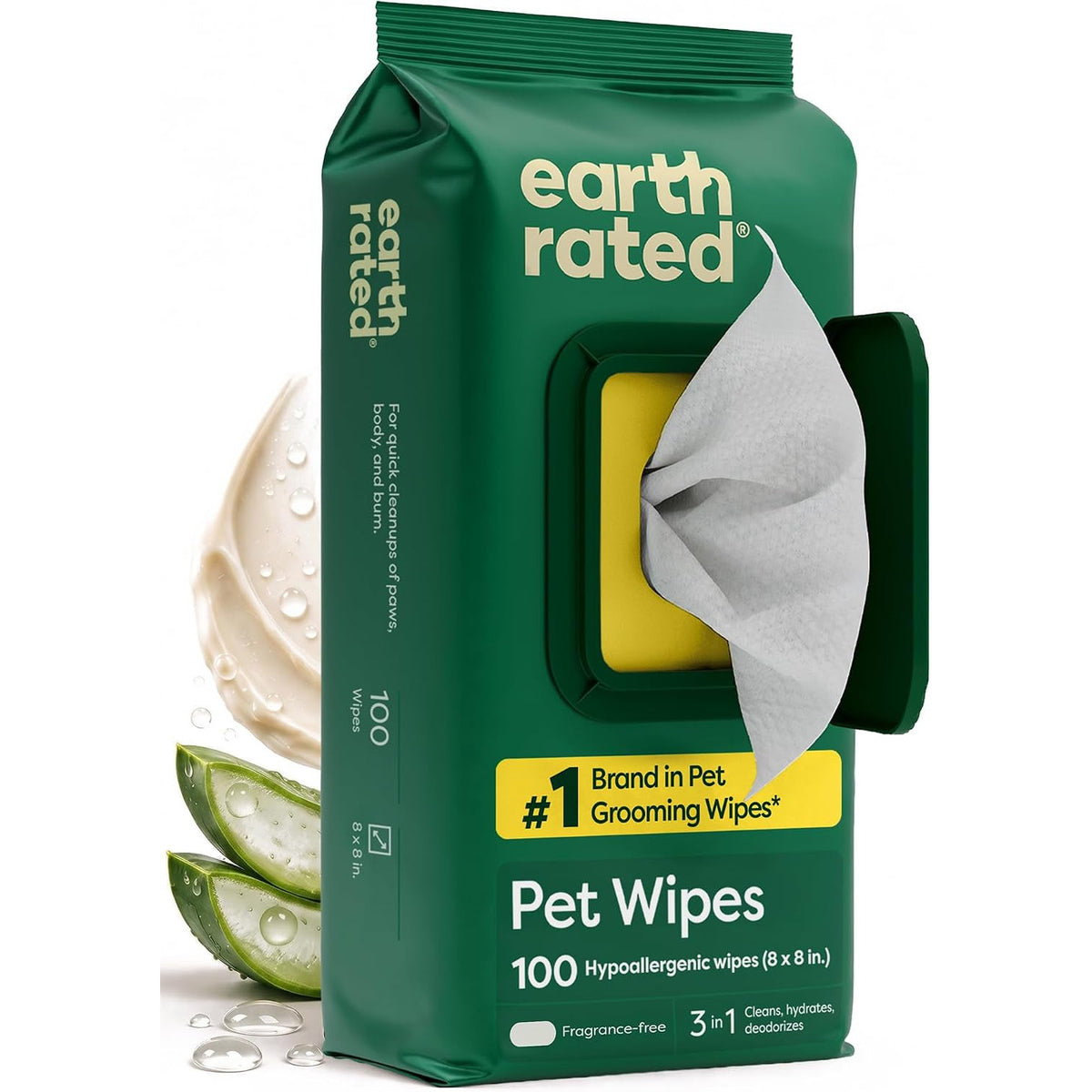 Earth Rated Dog Wipes for Paws & Butt, Deodorizing, Unscented, 100Ct