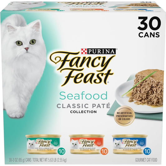 Purina Fancy Feast Seafood Classic Pate Variety Pack, 3 Oz Cans, 30-Pack
