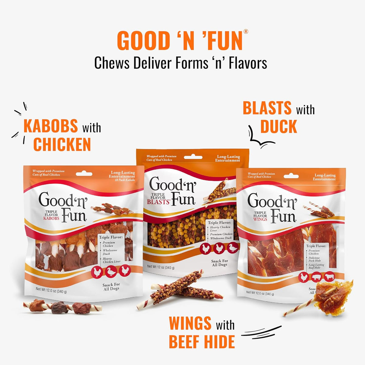 Good 'N' Fun Kabobs Long-Lasting Dog Treat Made with Real Protein, 24 Oz