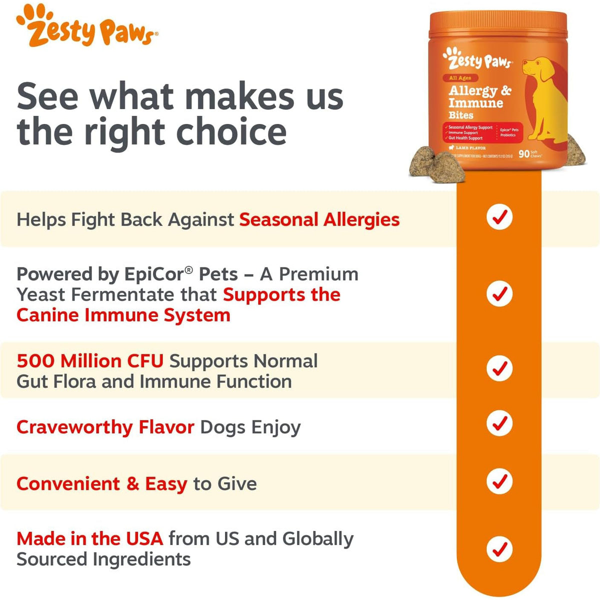 Zesty Paws Dog Allergy Chews - Dog Allergy Relief, Lamb, 90 Ct
