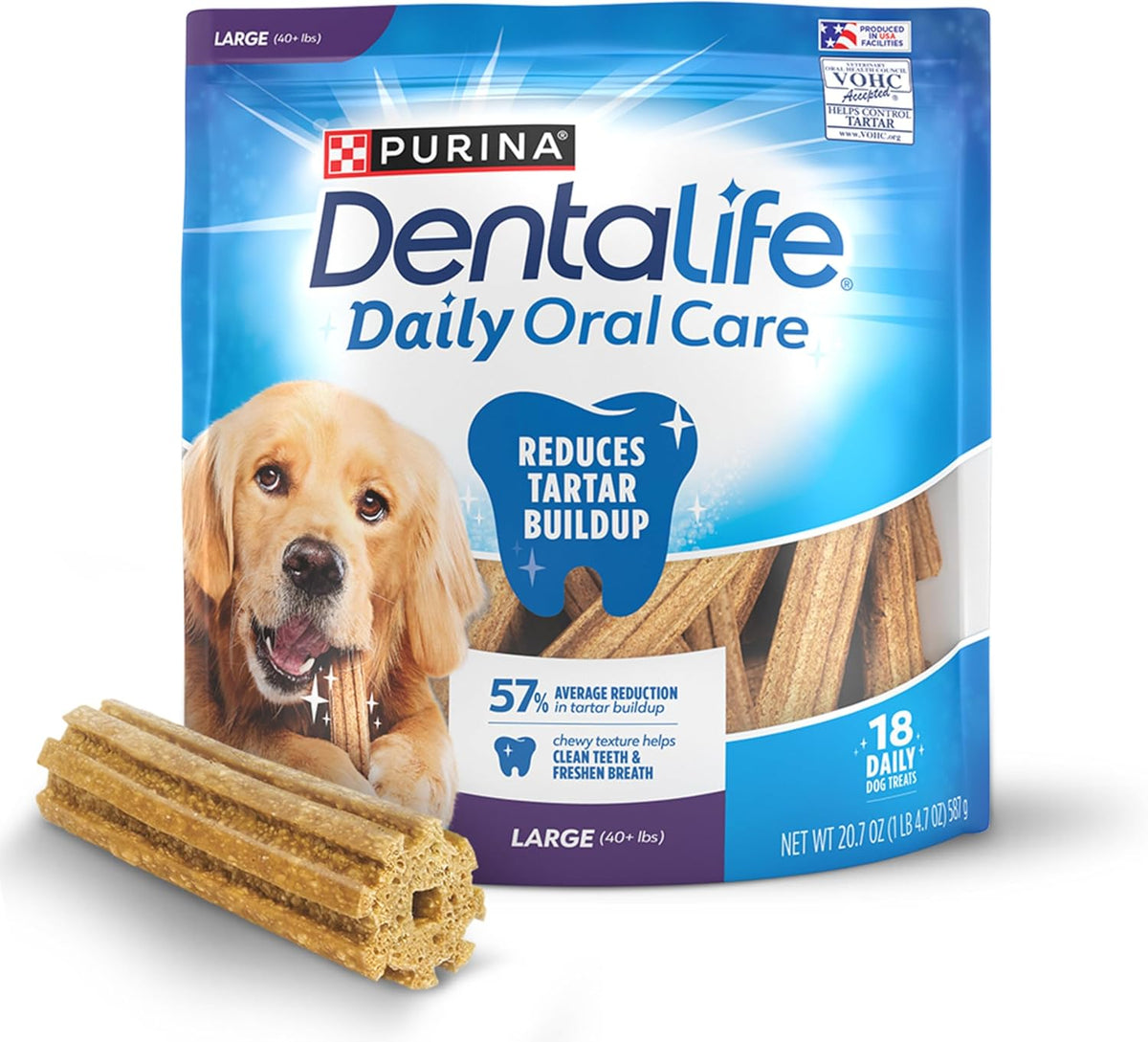 Dentalife Purina Daily Dental Chews for Large Dogs, 18 Ct Pouch