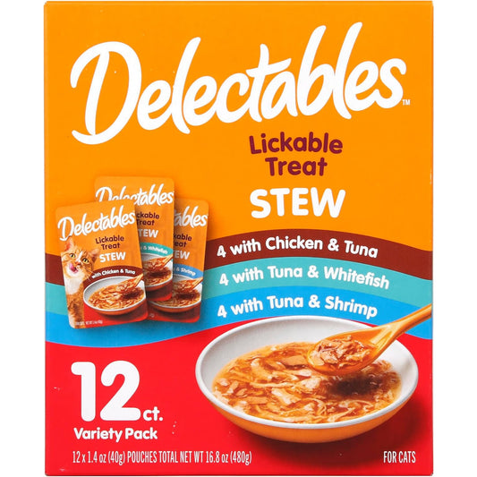 Delectables Lickable Cat Treats & Food Topper, Grain-Free Variety Pack 1.4Oz Pouch, 12Ct