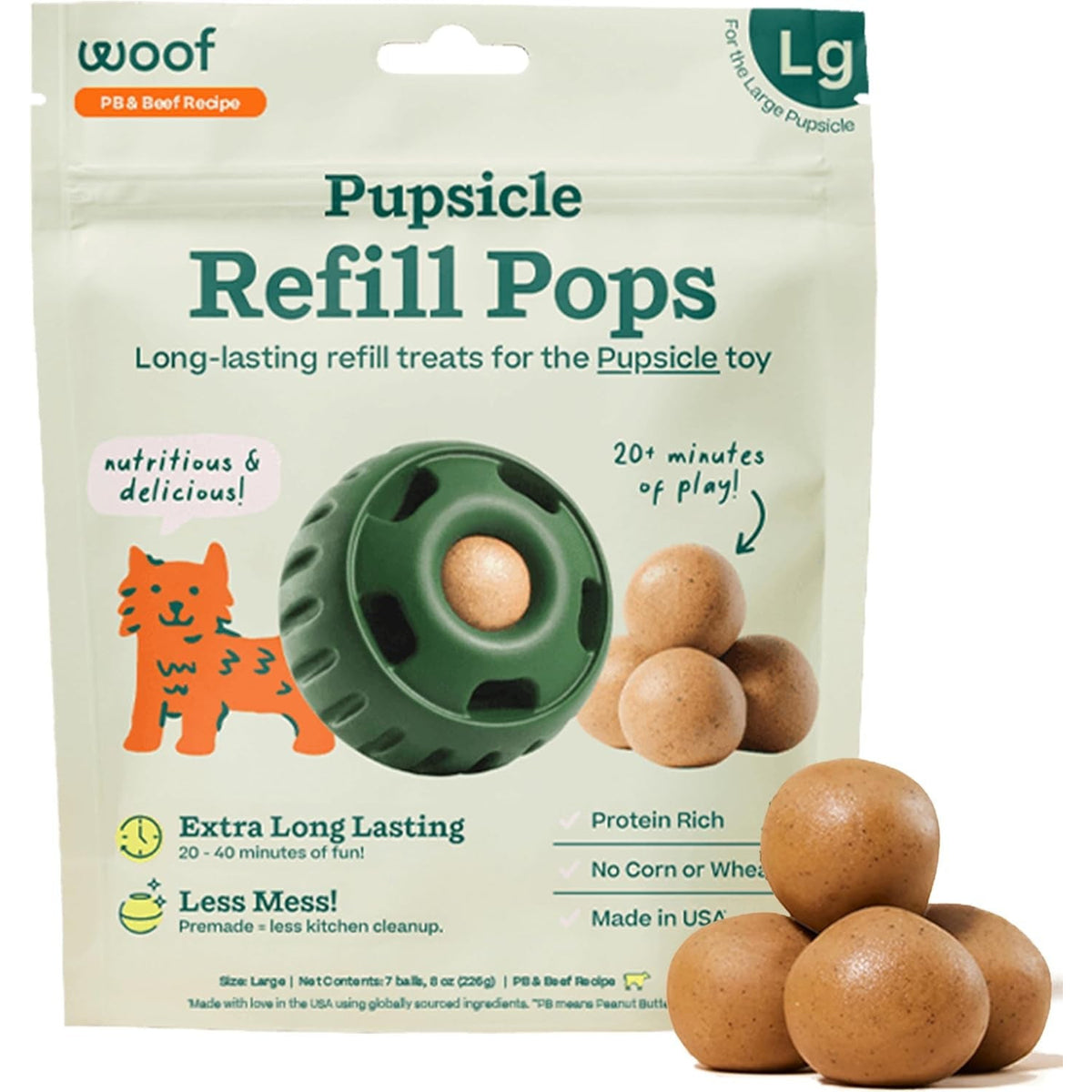 WOOF Pupsicle Peanut Butter & Beef Refill Pops Dog Treats, Large, 7 Count