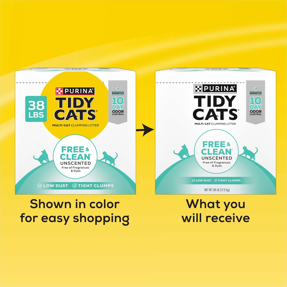 Purina Tidy Cats Free and Clean Unscented Clumping Cat Litter, 38 Lb Box