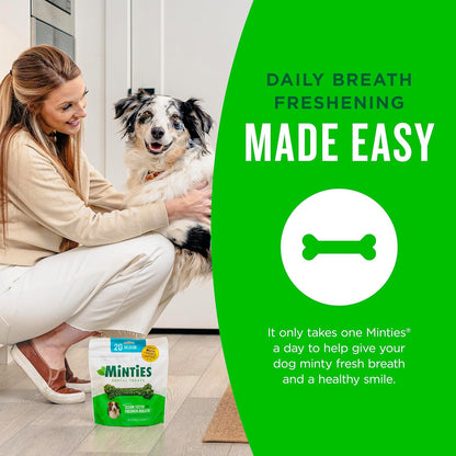 Minties Mint Dental Chews for Dogs, Medium Breeds 25-50 Lbs, 40 Ct