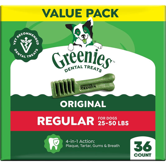 Greenies Regular Dental Dog Treats, Original Chicken Flavor, 36 Count