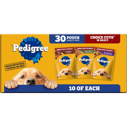 Pedigree Choice Cuts Wet Dog Food Pouch, Protein Variety, 3.5 Oz, 30 Count