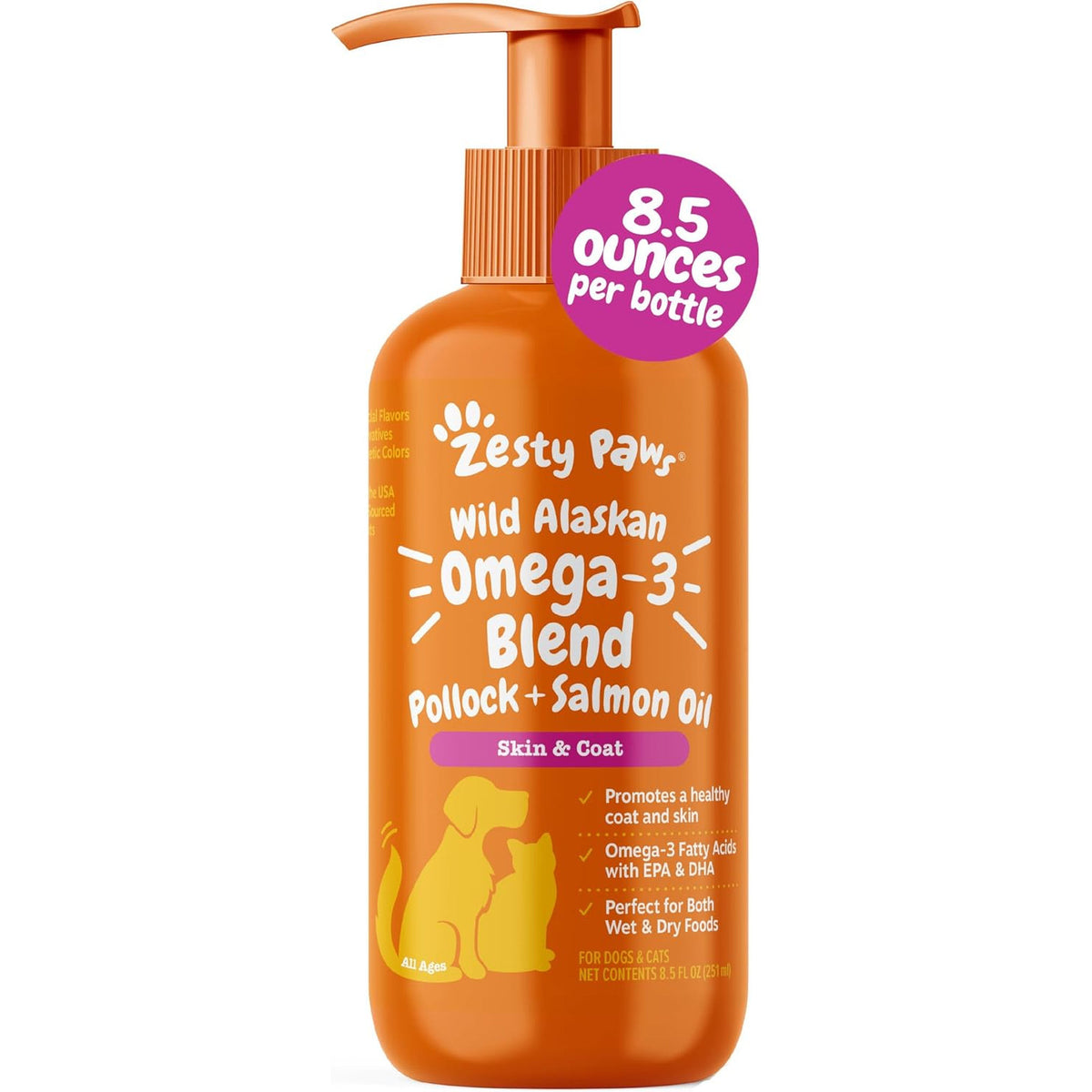 Zesty Paws Salmon Oil for Dogs & Cats - Omega 3 for Dogs 8.5Oz