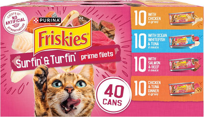 Purina Friskies Prime Filets Cat Food Variety Pack, 40 Pack 5.5 Oz Cans