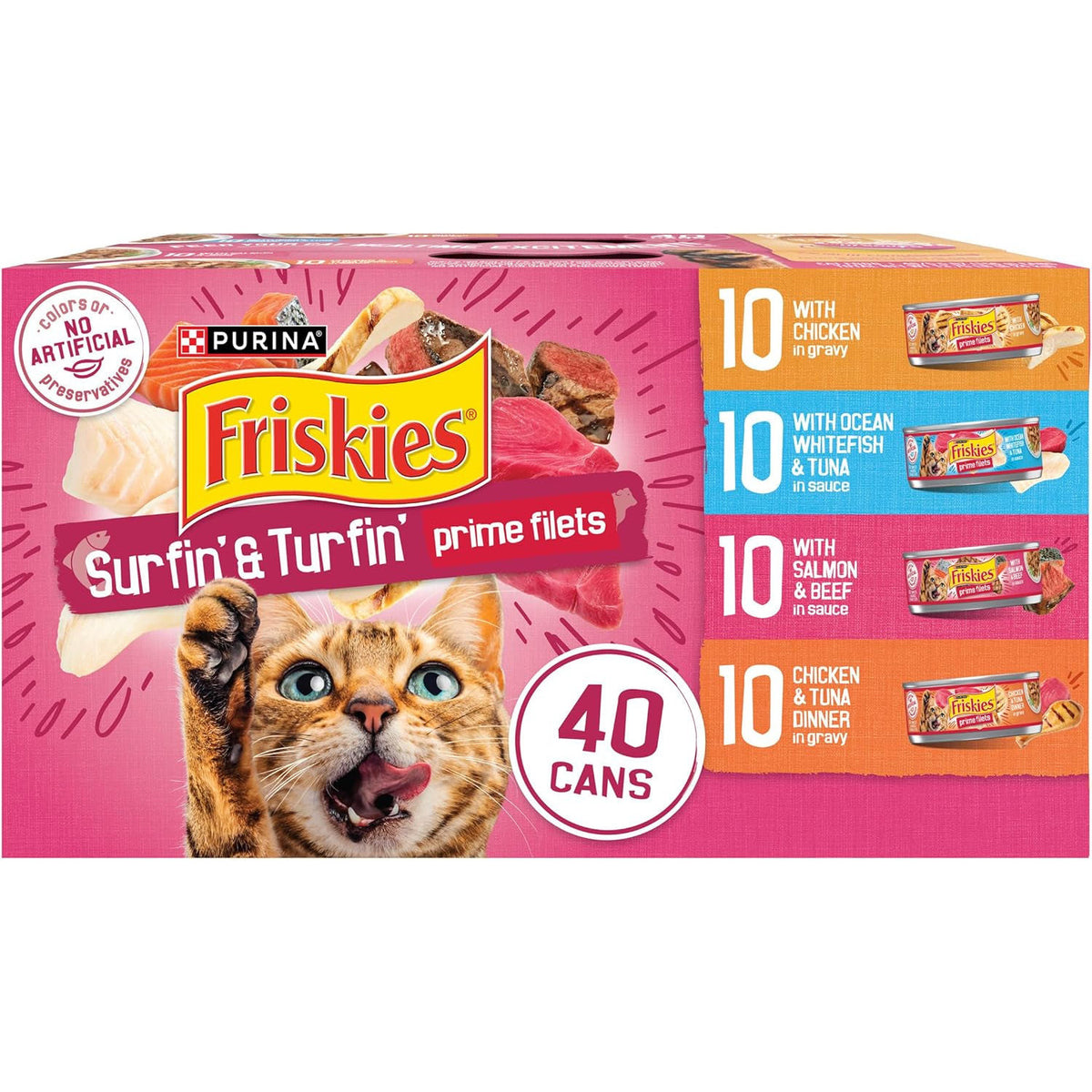 Purina Friskies Prime Filets Cat Food Variety Pack, 40 Pack 5.5 Oz Cans