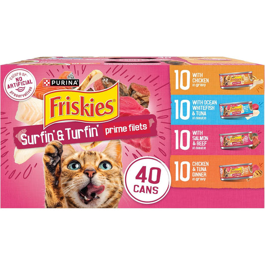 Purina Friskies Prime Filets Cat Food Variety Pack, 40 Pack 5.5 Oz Cans