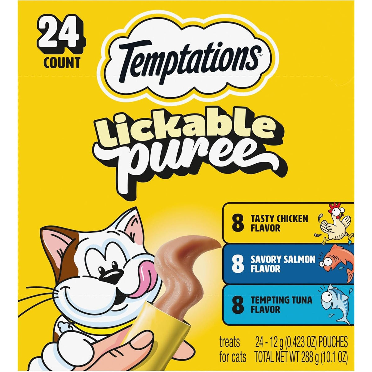 Temptations Creamy Puree Cat Treats, Chicken, Salmon & Tuna, 24 Count