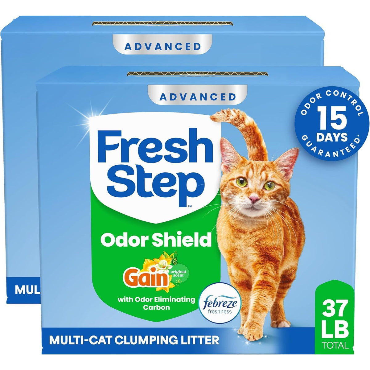 Fresh Step Advanced Odor Shield Clumping Cat Litter with Gain, 18.5 Lb, 2Pk