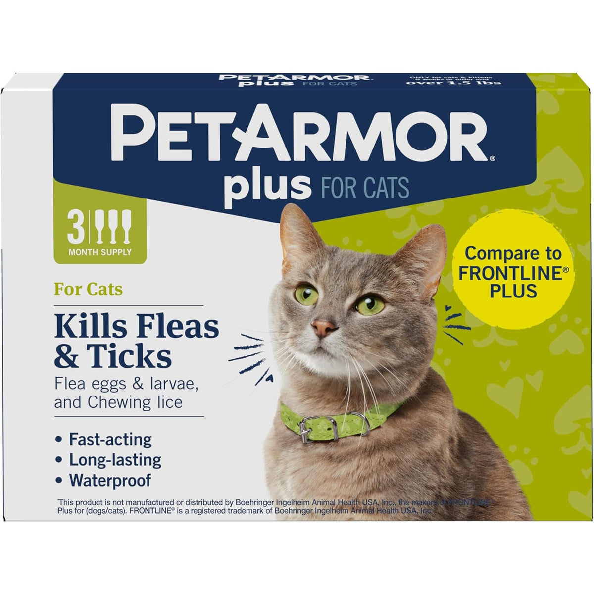 Petarmor plus Flea & Tick Topical Cats 1.5 Lbs+, 3-Month