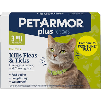 Petarmor plus Flea & Tick Topical Cats 1.5 Lbs+, 3-Month