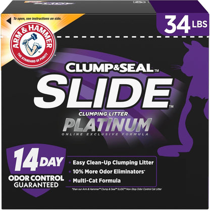 ARM & HAMMER Slide Platinum Easy Clean-Up Clumping Cat Litter, 34 Lbs