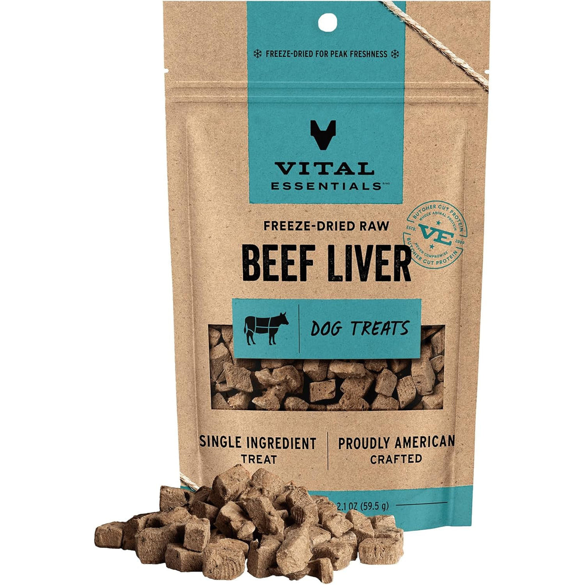 Vital Essentials Freeze Dried Dog Treats, Beef Liver, 2.1 Oz Bag