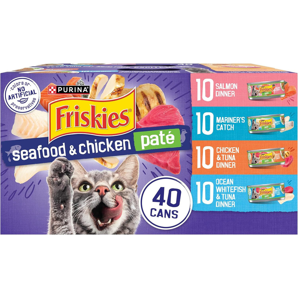 Purina Friskies Pate Wet Cat Food Variety, Seafood & Chicken, (40) 5.5 Oz