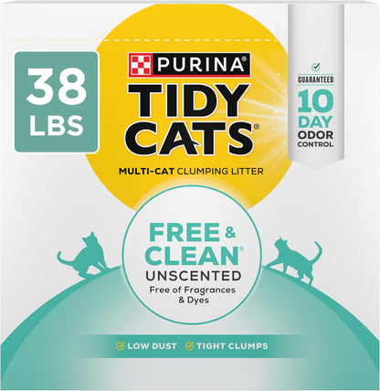 Purina Tidy Cats Free and Clean Unscented Clumping Cat Litter, 38 Lb Box
