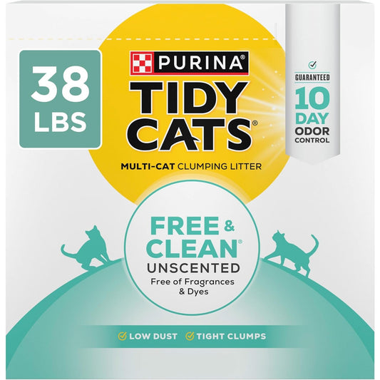 Purina Tidy Cats Free and Clean Unscented Clumping Cat Litter, 38 Lb Box